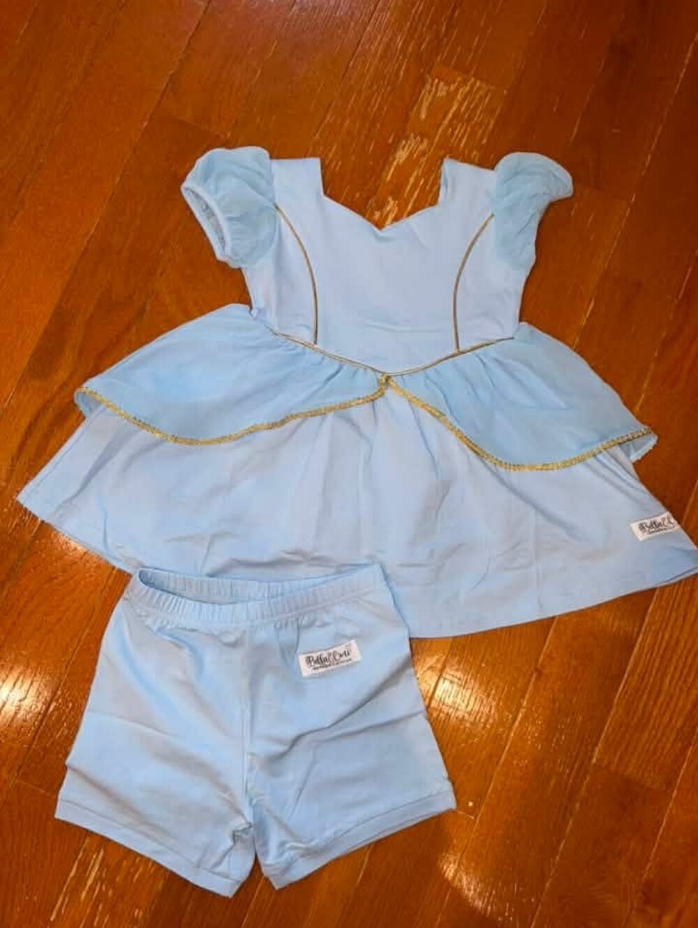 Bella And Omi Light Blue Gold-Trim Princess Dress & Shorts